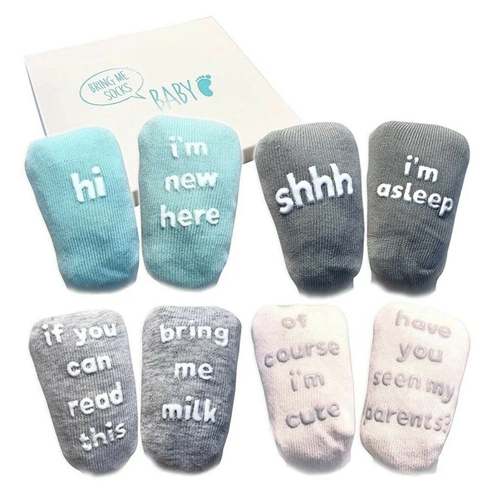 Baby Socks Gift Box Set 4 PAIR Unique Baby Shower Newborn Present Cute Quotes